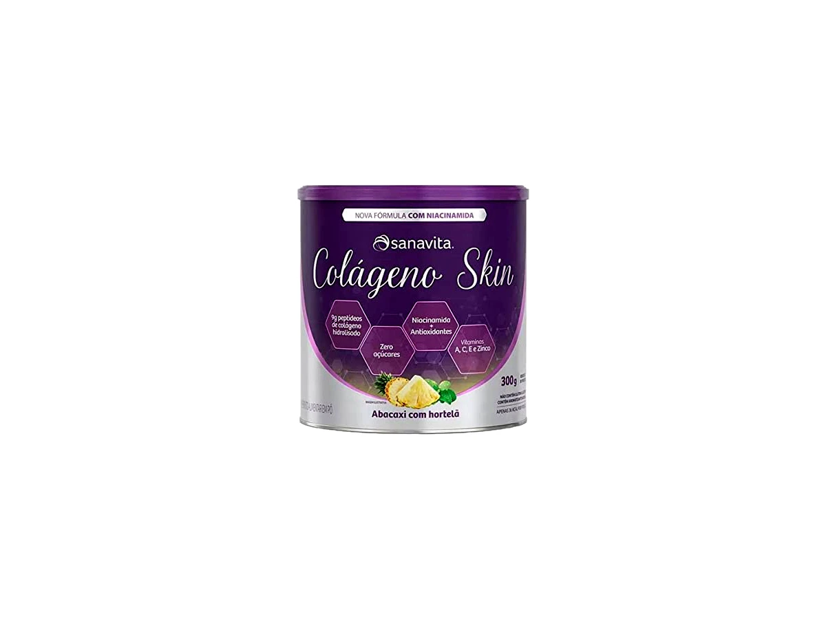 Sanavita Colágeno Hidrolisado com Verisol e Ácido Hialurônico Sabor Abacaxi com Hortelã - Lata 300g