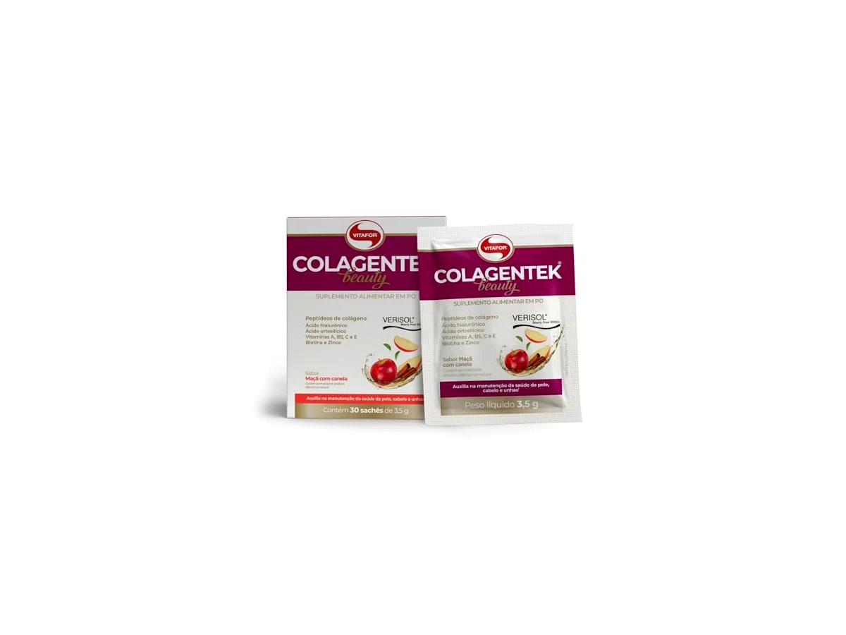 Colagentek Beauty Peptídeos de Colágeno Verisol e Ácido Hialurônico Sabor Maçã com Canela Pote 225g - Vitafor