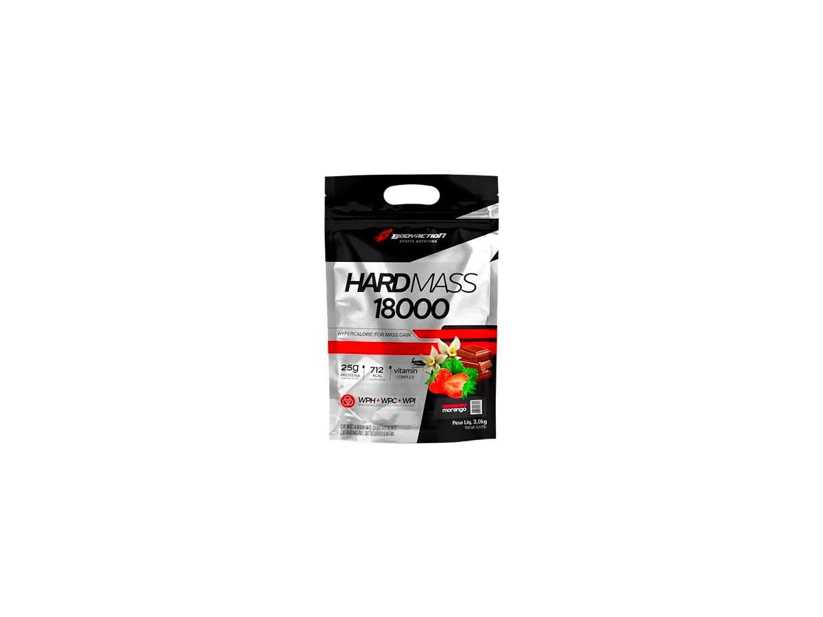 Suplemento Hipercalórico Hard Mass 18000 BodyAction 3kg Sabor Morango