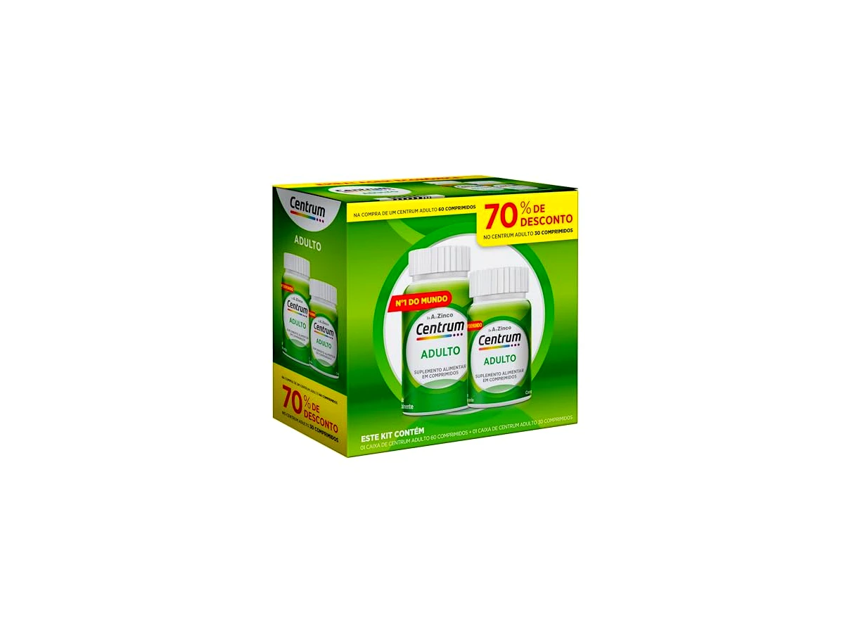Centrum Adulto Multivitamínico Diário de A a Z — embalagem promocional Leve 90 Comprimidos e Pague 60