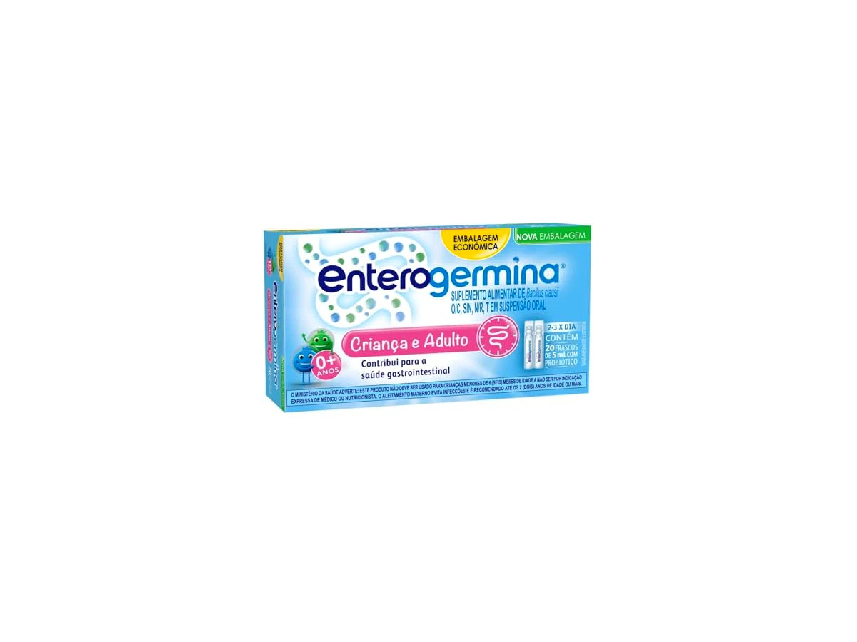 Enterogermina Probiótico Bacillus clausii 2 bilhões de UFC, 20 frascos de 5 mL