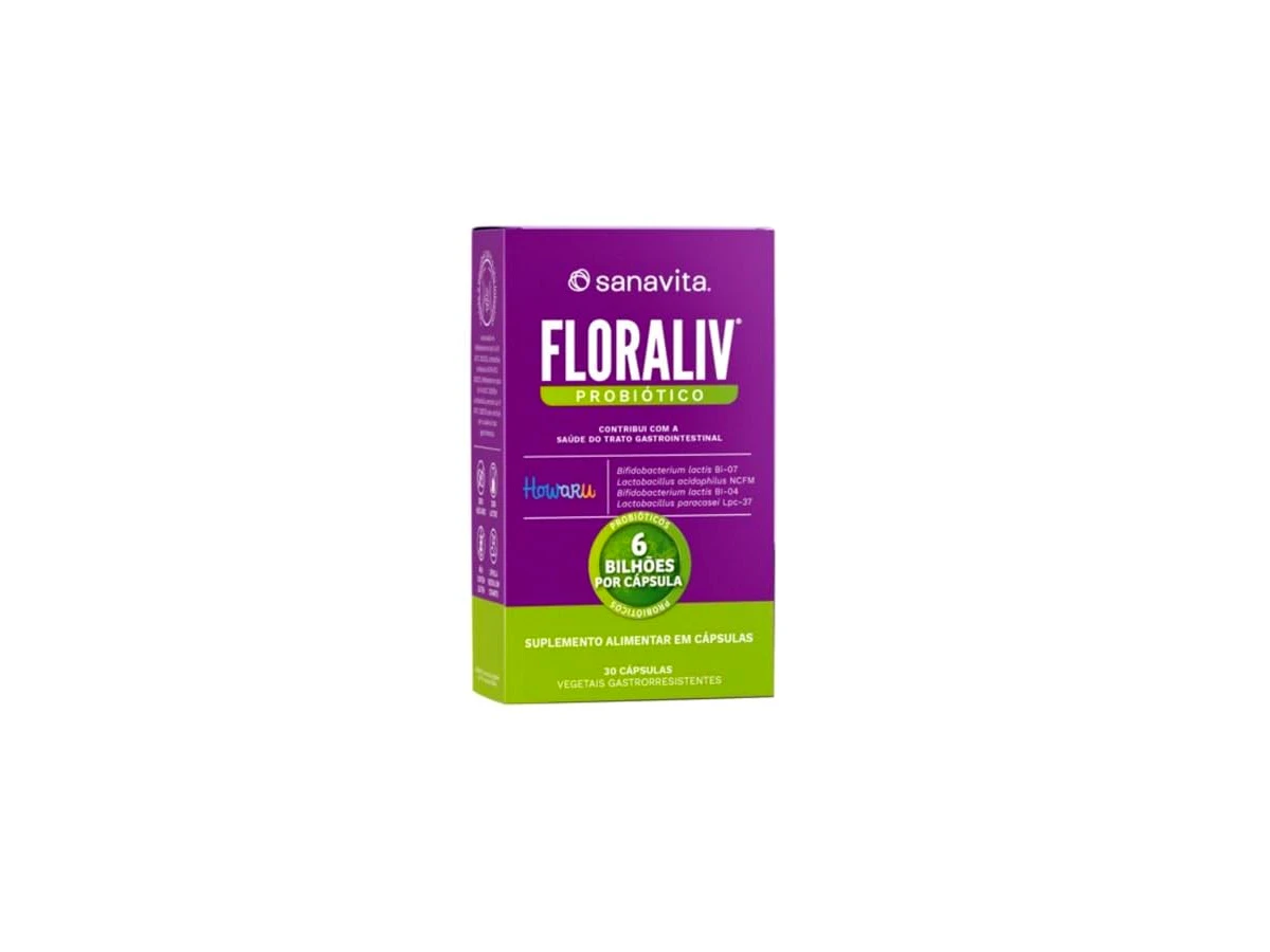 Sanavita Floraliv Probiótico, 6 bilhões de UFC, display com 30 cápsulas vegetais