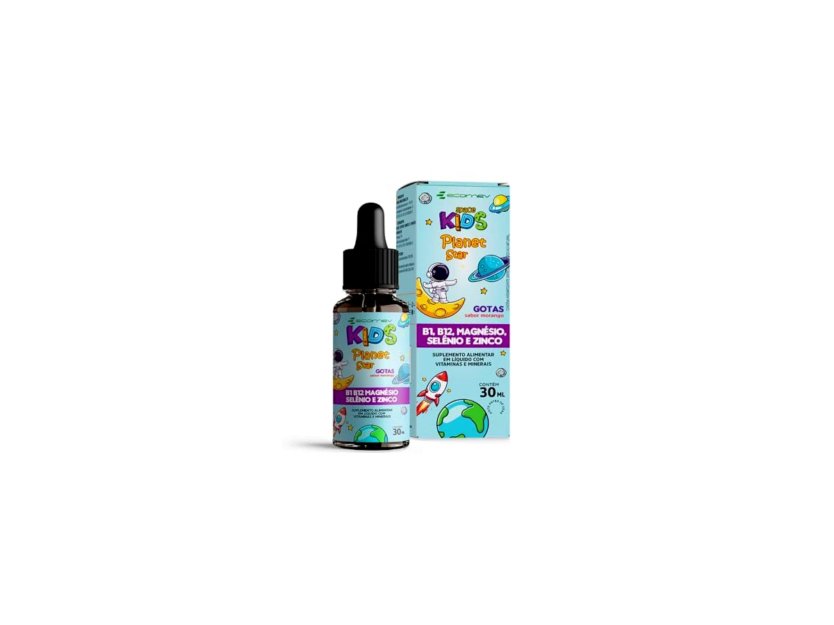 Vitamina Kids B1 B12 Magnésio Selênio Zinco Sabor Morango 30ml - Ecomev