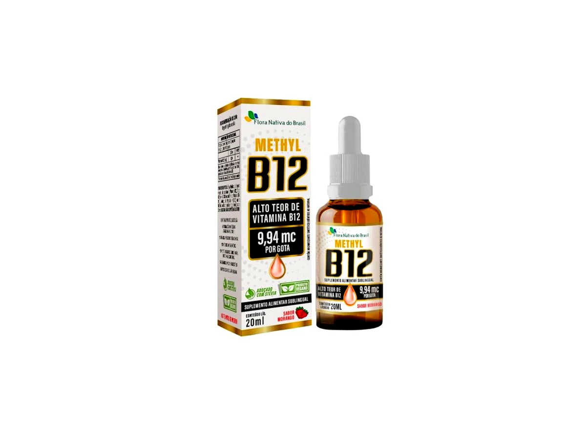 Vitamina B12 Sublingual (Metilcobalamina) Gotas Sabor Morango - Flora Nativa