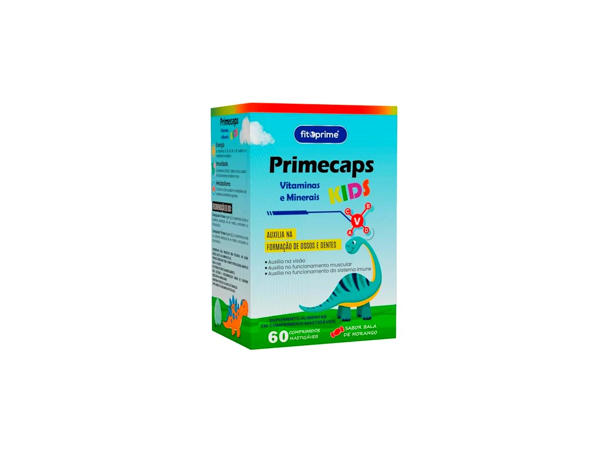 Primecaps Kids Vitamina Infantil Mastigável 60 Comprimidos Sabor Morango