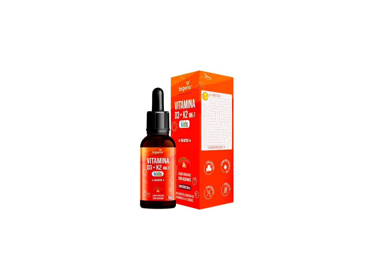 Vitamina D3 + K2 MK-7 Kids em Gotas Biogens Sabor Morango 20ml
