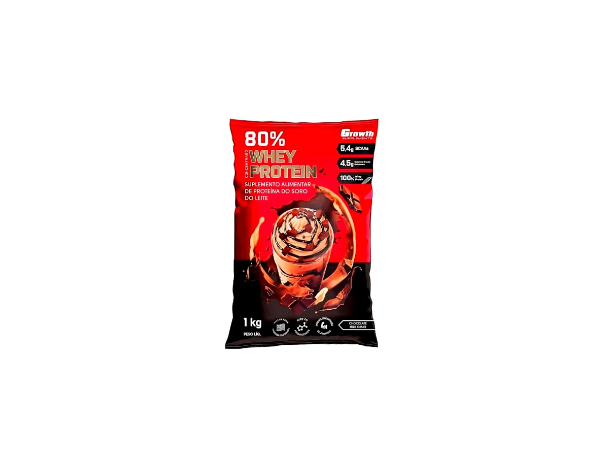 Growth Supplements Whey Protein Concentrado (80%) Sabor Chocolate Milkshake - Refil (Pouch) 1kg