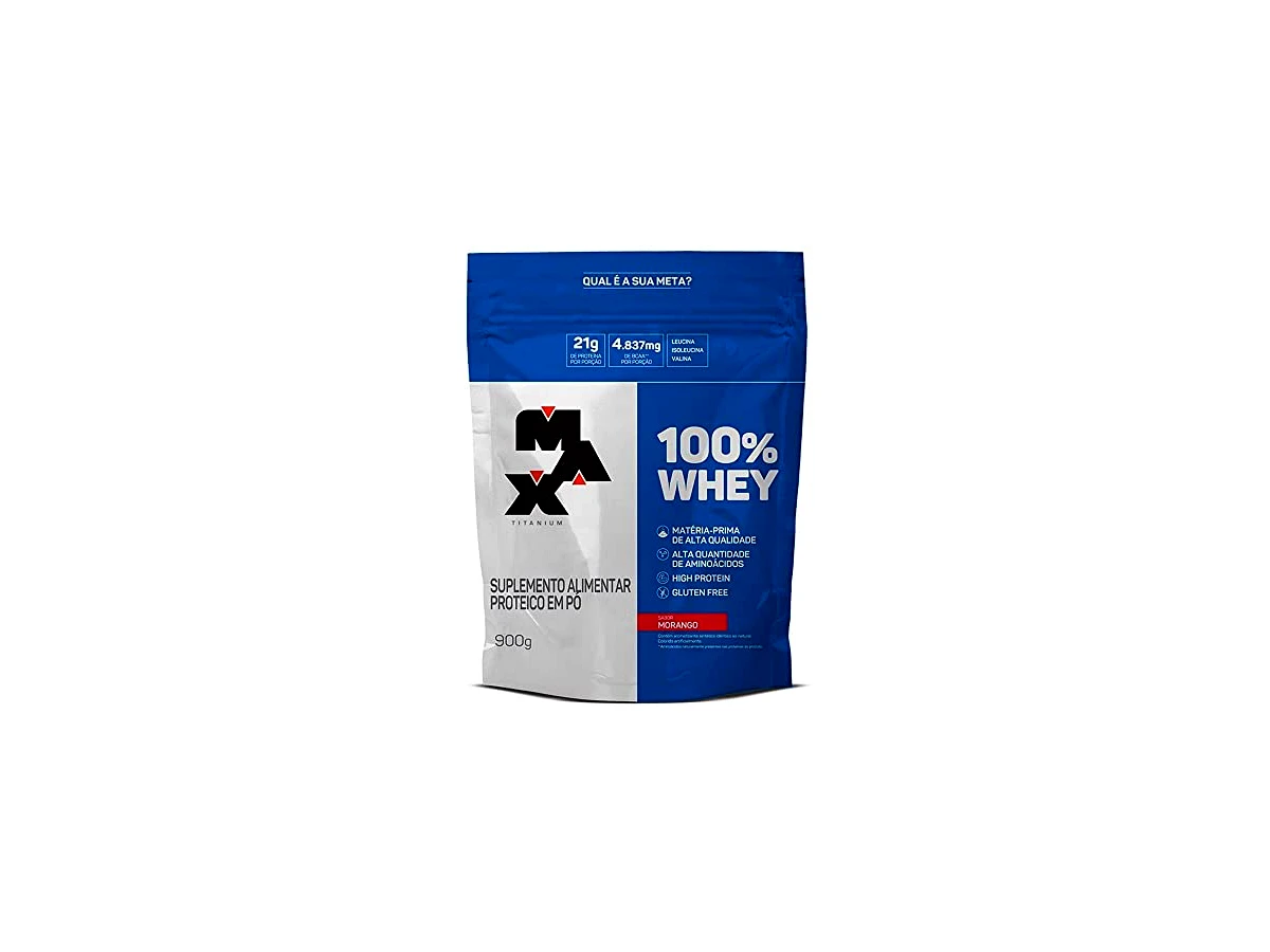 Max Titanium 100% Whey Sabor Morango - Refil (Pouch) 900g